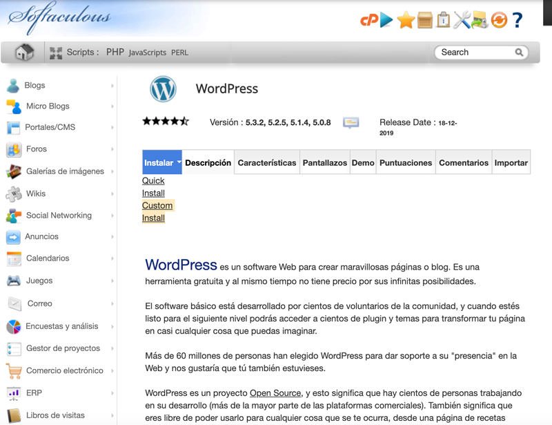 instalador automático de Wordpress