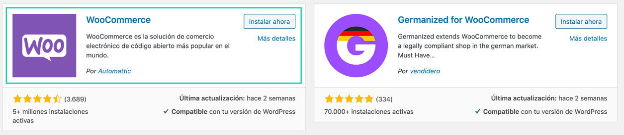 Instalar woocommerce desde el repositorio de Wordpress